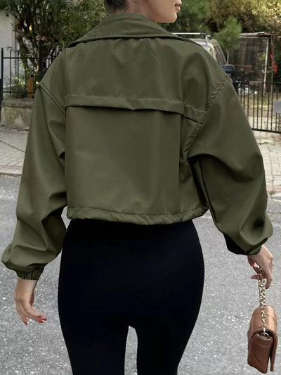 Drawstring Hem Zip Up Jacket - Style Chic Couture