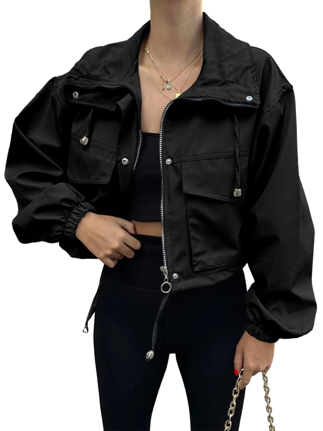 Drawstring Hem Zip Up Jacket - Style Chic Couture