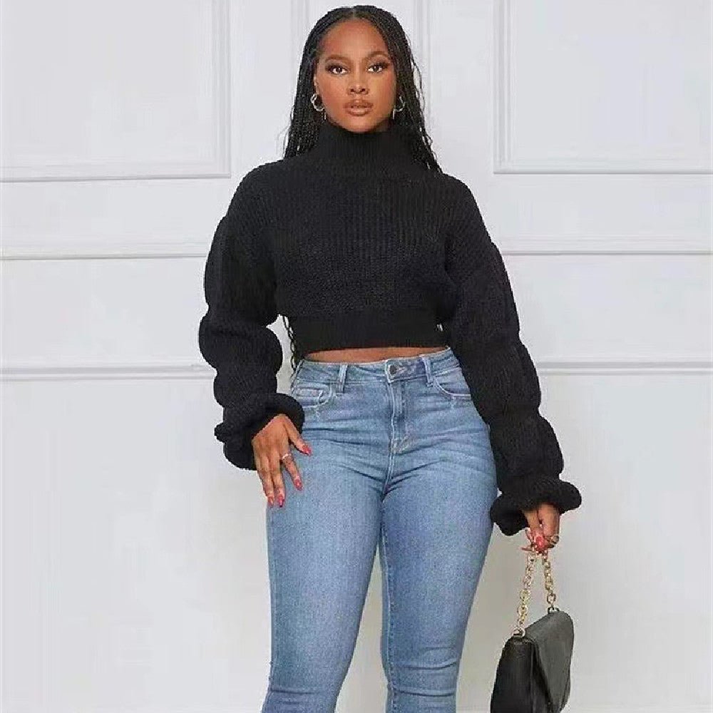 Elegant Feminine Mock Neck Flared Sleeve Adaptable Design - Style Chic Couture