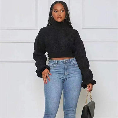 Elegant Feminine Mock Neck Flared Sleeve Adaptable Design - Style Chic Couture