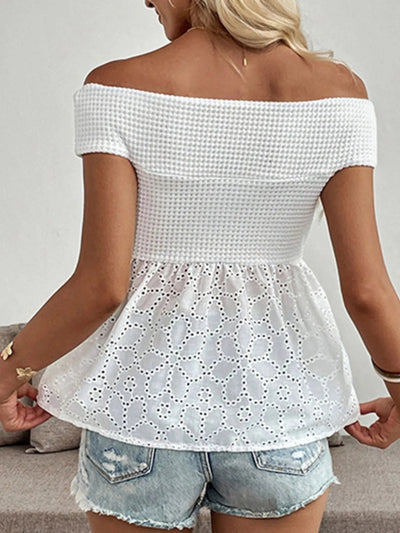 Eyelet Cutout Off - Shoulder Blouse - Style Chic Couture