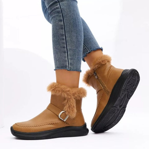 cozy chic style with our Faux Fur Buckle Boots
