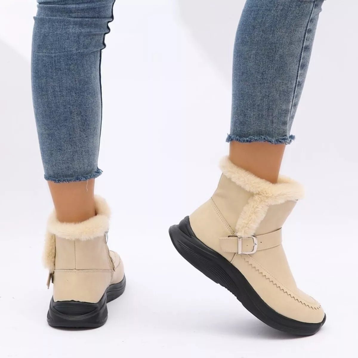 Faux Fur Buckle Boots - Style Chic Couture