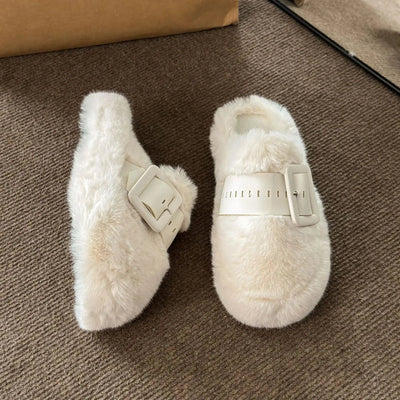 Faux Fur Buckle Slippers - Style Chic Couture