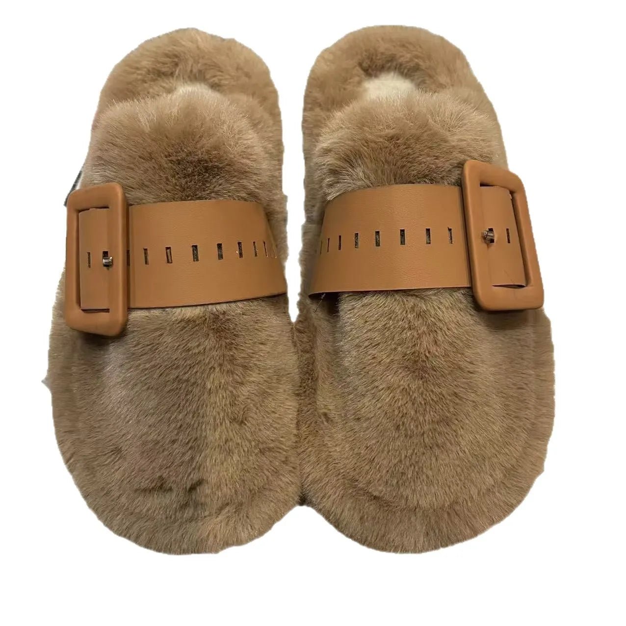 Faux Fur Buckle Slippers - Style Chic Couture