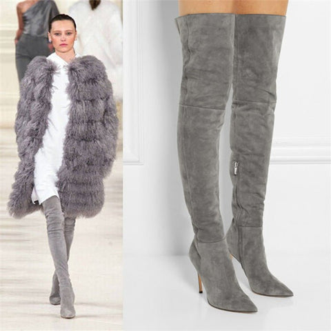 Faux Fur Pointed Toe Stiletto Ankle Boots