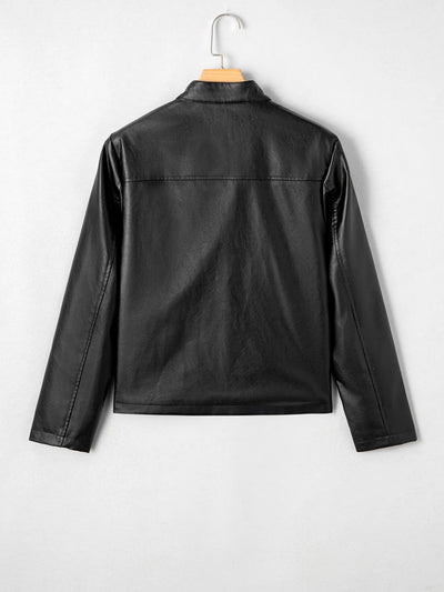 Faux Leather Buttoned Front Boxy Jacket - Style Chic Couture
