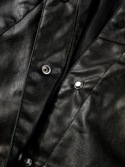 Faux Leather Buttoned Front Boxy Jacket - Style Chic Couture