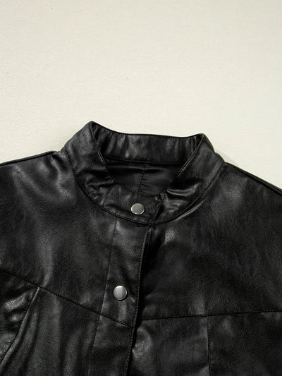 Faux Leather Buttoned Front Boxy Jacket - Style Chic Couture