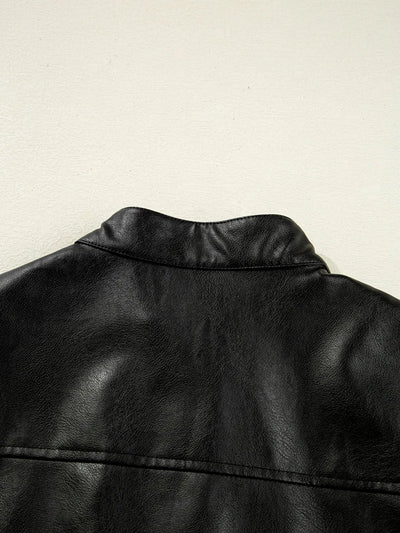 Faux Leather Buttoned Front Boxy Jacket - Style Chic Couture