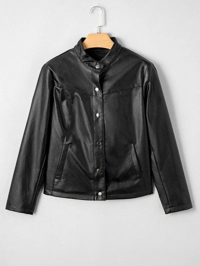 Faux Leather Buttoned Front Boxy Jacket - Style Chic Couture