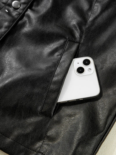 Faux Leather Buttoned Front Boxy Jacket - Style Chic Couture