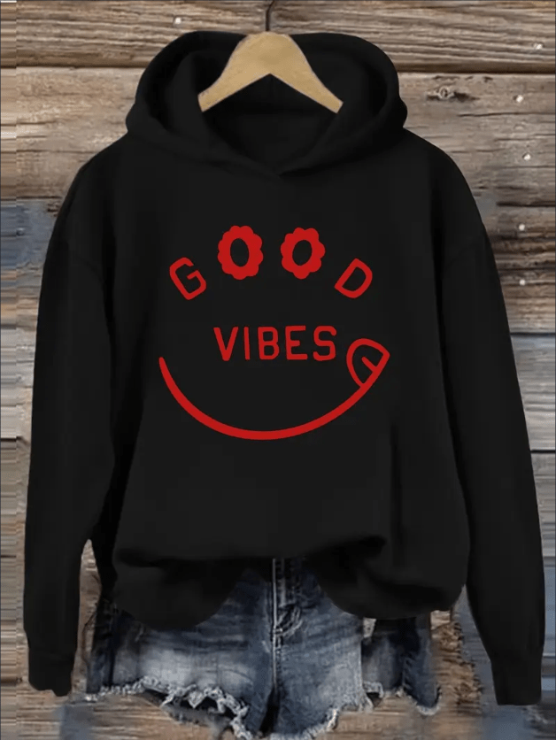Floral Lettering Pullover, Cozy Zip - Up Hoodie, Trendy Printed Sweatshirt, Ladies' Autumn Winter Line - Style Chic Couture