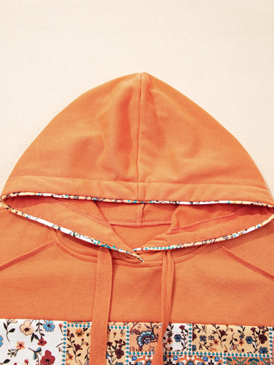 Floral Patchwork Hoodie with Drawstring - Style Chic Couture