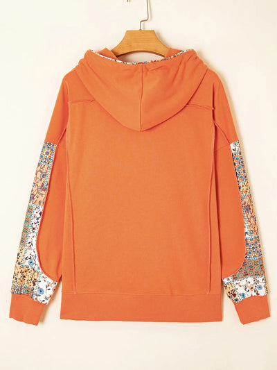 Floral Patchwork Hoodie with Drawstring - Style Chic Couture