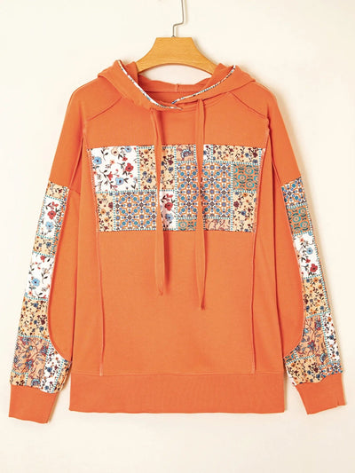 Floral Patchwork Hoodie with Drawstring - Style Chic Couture