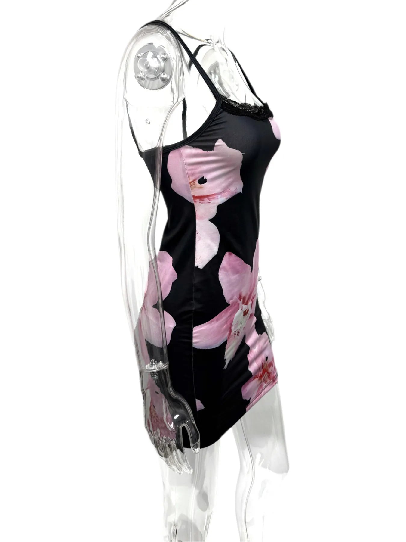 Floral Print Bodycon Cami Dress with Lace Trim - Style Chic Couture