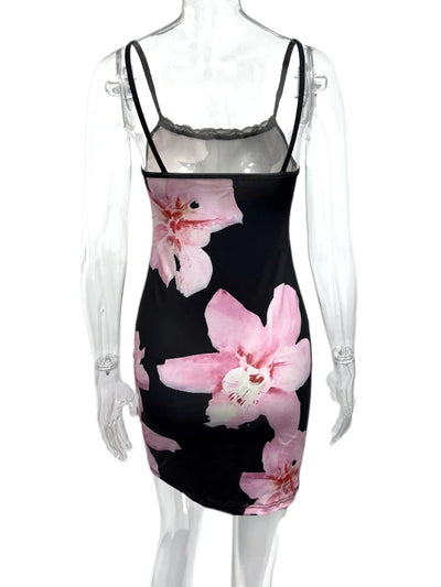 Floral Print Bodycon Cami Dress with Lace Trim - Style Chic Couture