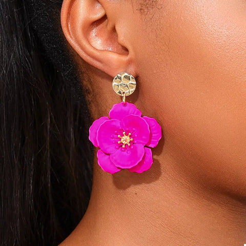 Floral Statement Drop Earrings with Gold Accent
