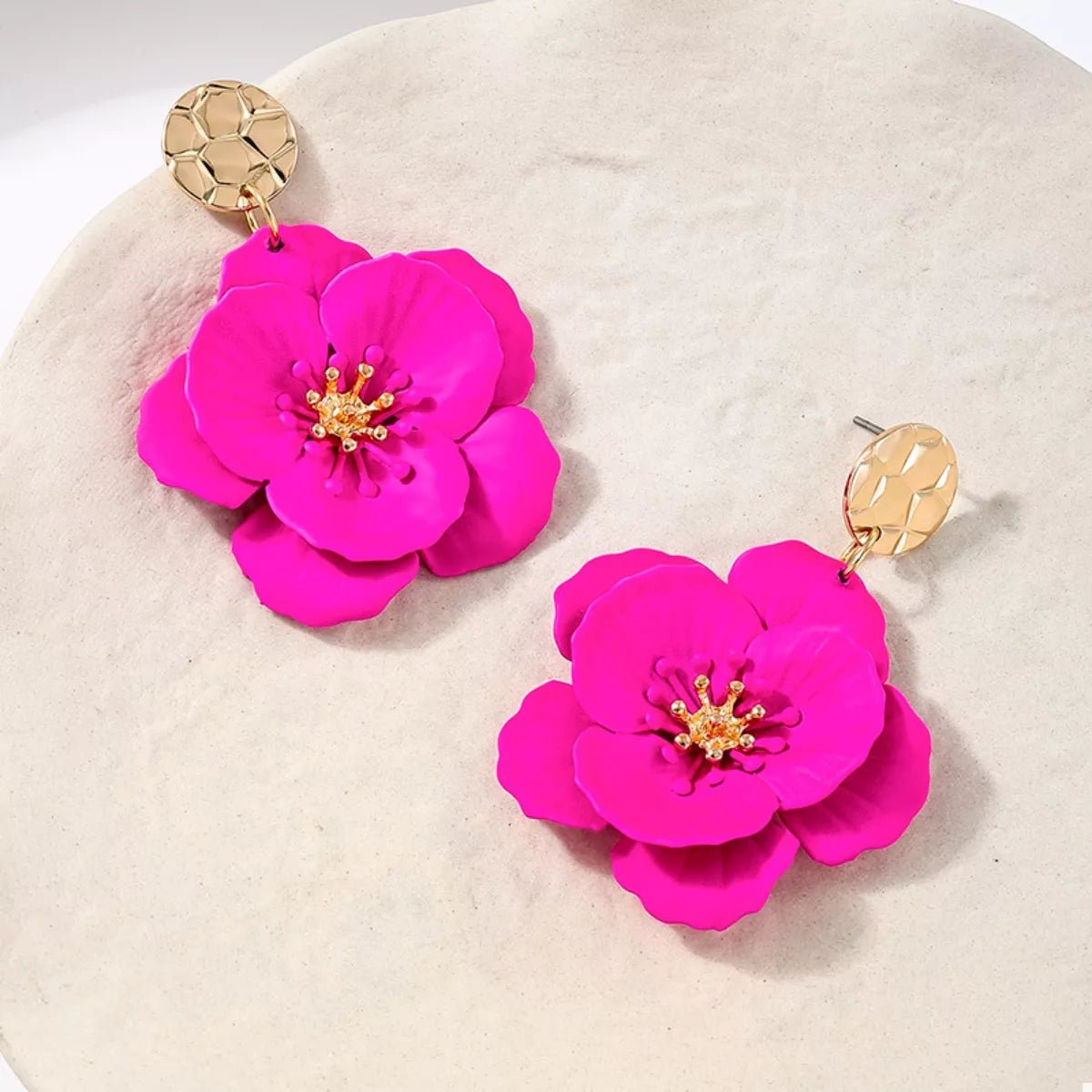 Floral Statement Drop Earrings with Gold Accent