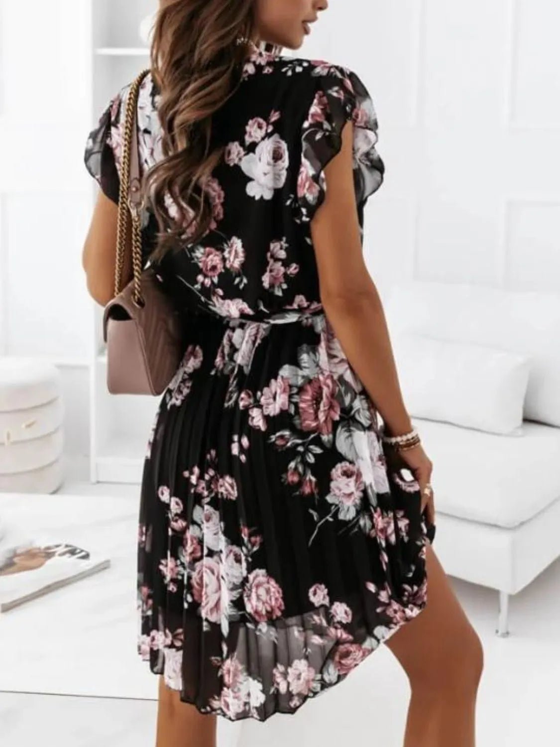 Floral Surplice Ruffled Cap Sleeve Dress - Style Chic Couture