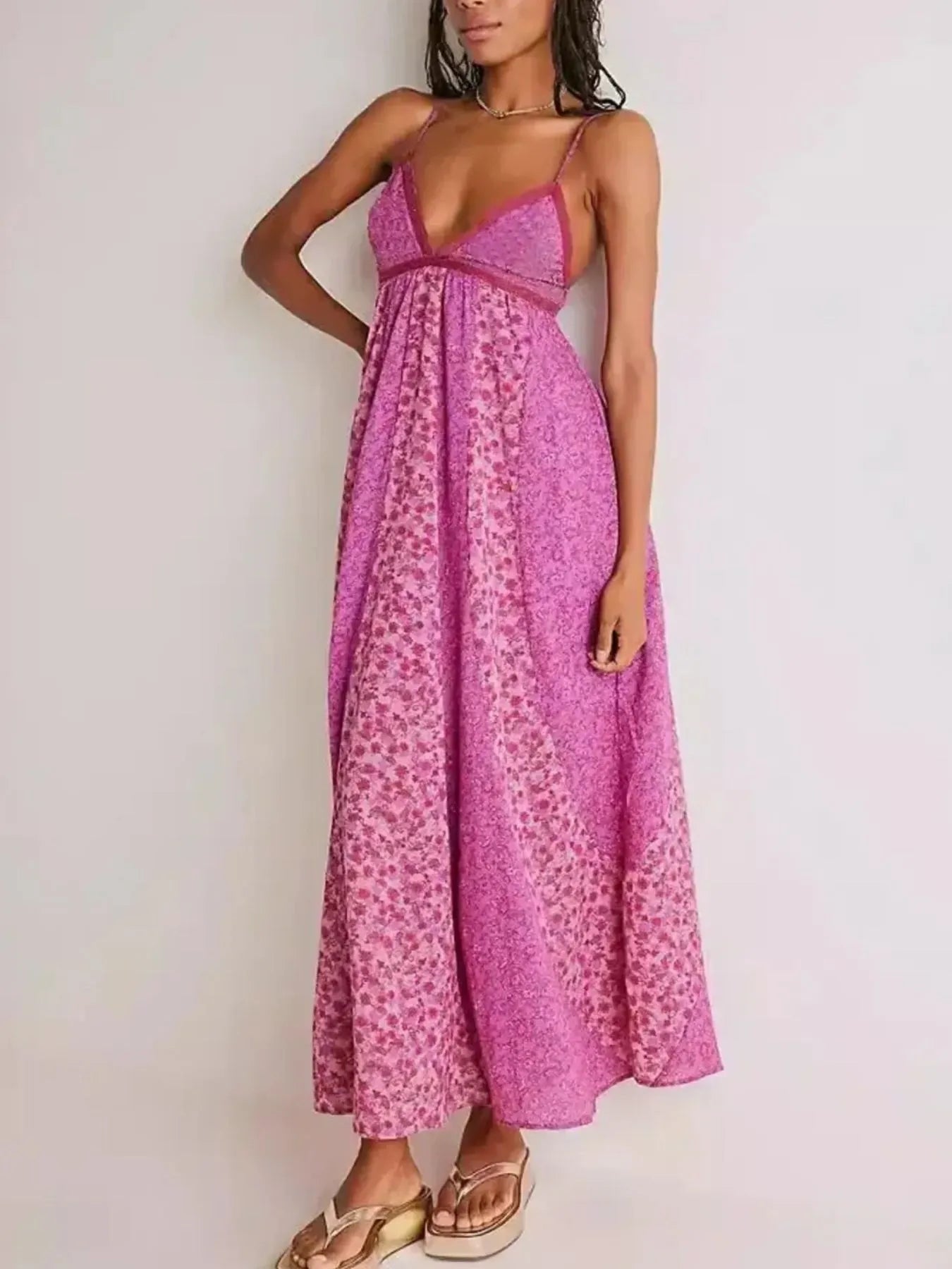 Floral V - Neck Maxi Cami Dress - Style Chic Couture