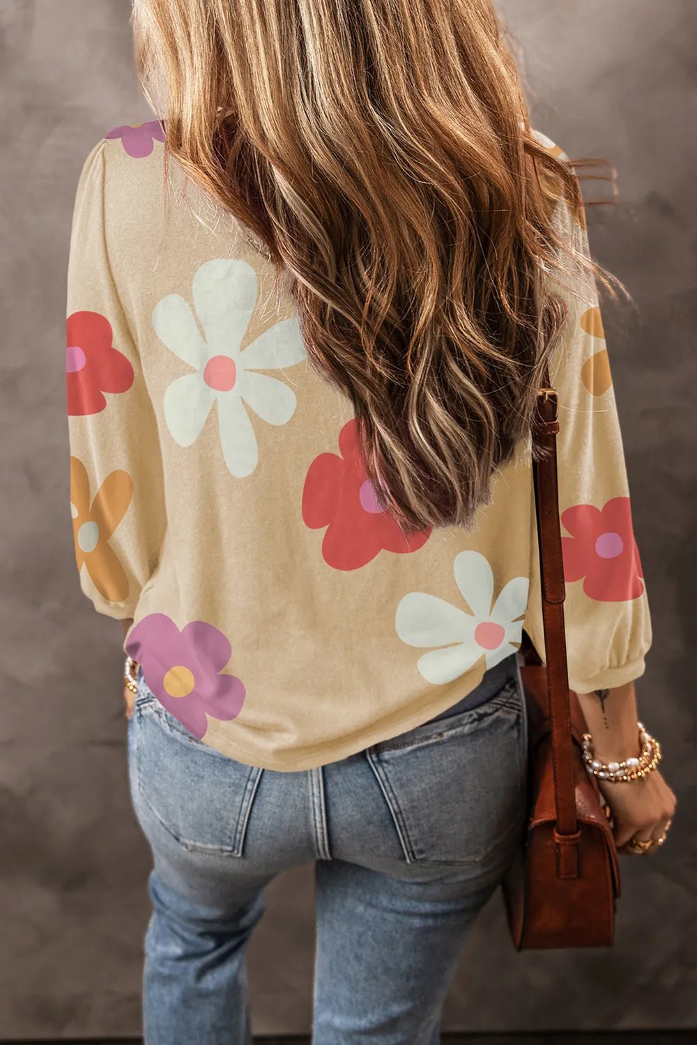 Flower Round Neck Long Sleeve Blouse - Style Chic Couture