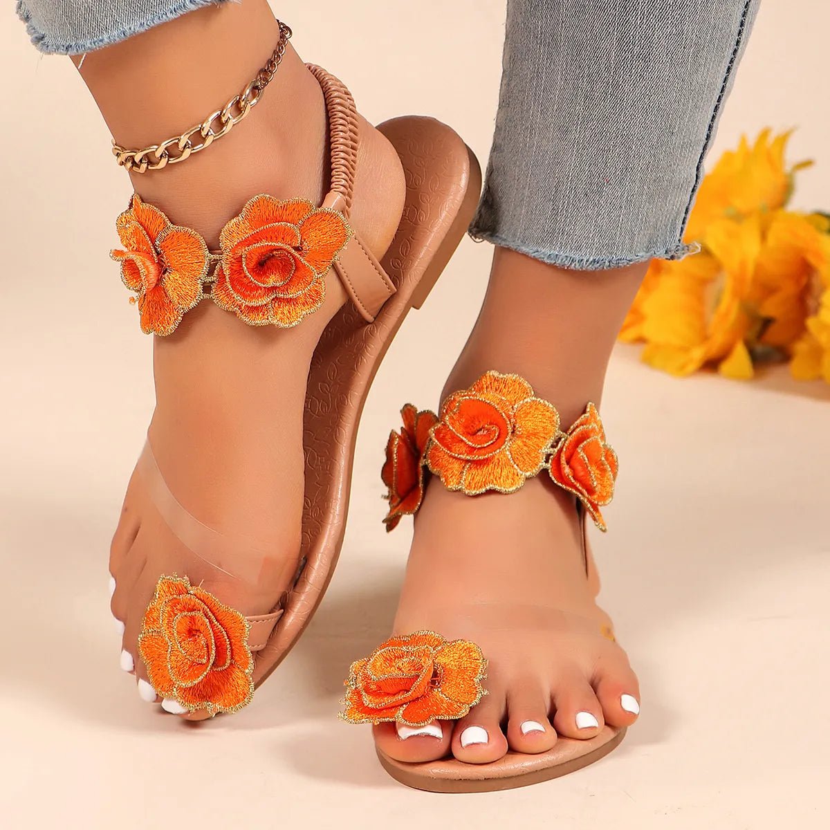 Flower Toe Loop Flats Sandals - Style Chic Couture