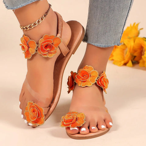 Flower Toe Loop Flats Sandals