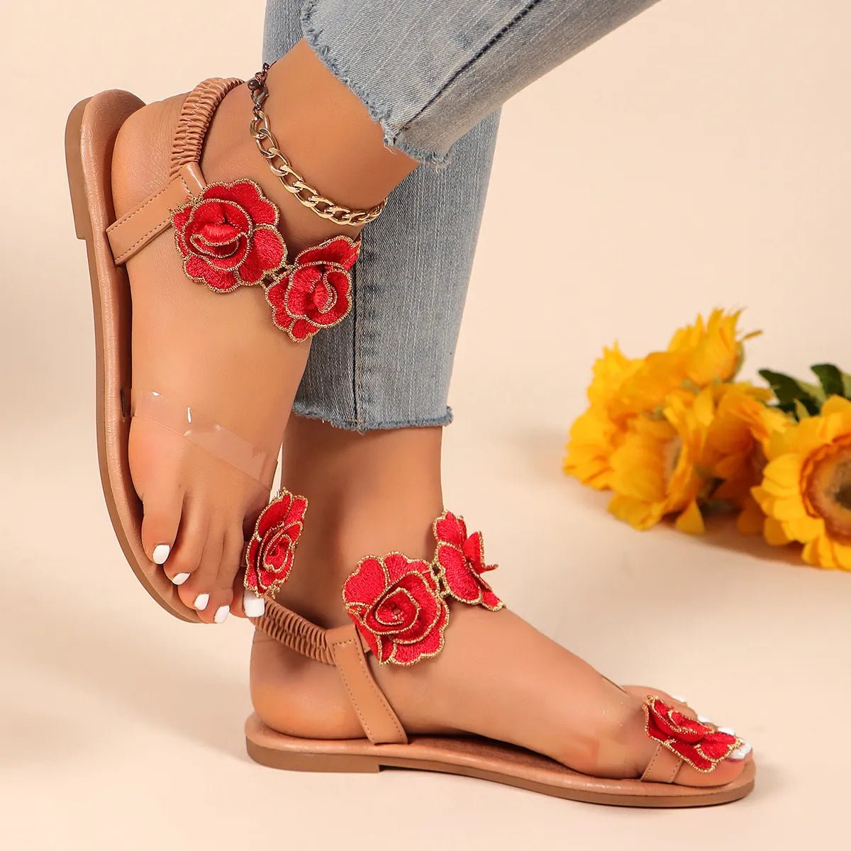 Flower Toe Loop Flats Sandals - Style Chic Couture