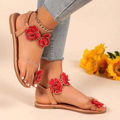 Flower Toe Loop Flats Sandals - Style Chic Couture