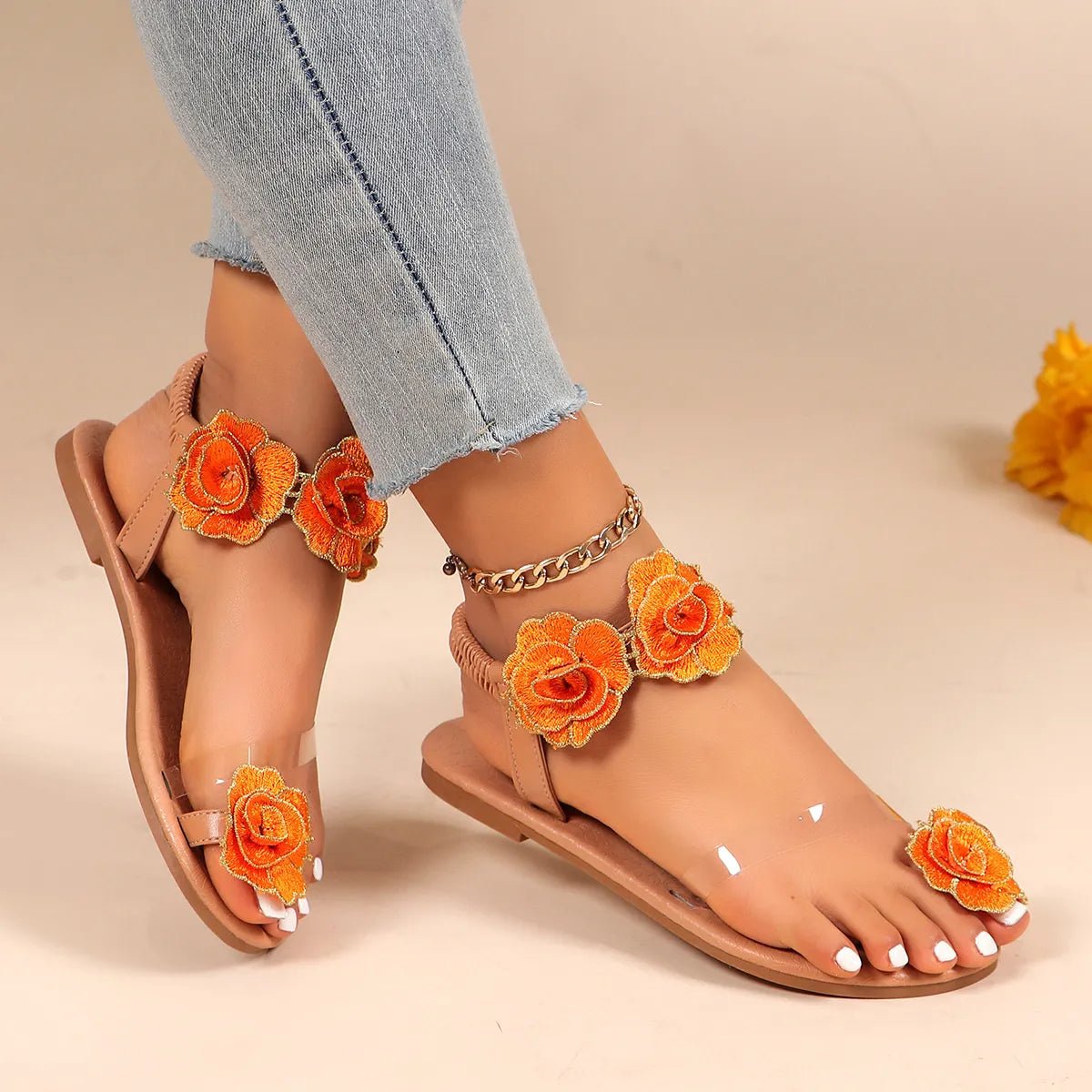Flower Toe Loop Flats Sandals - Style Chic Couture