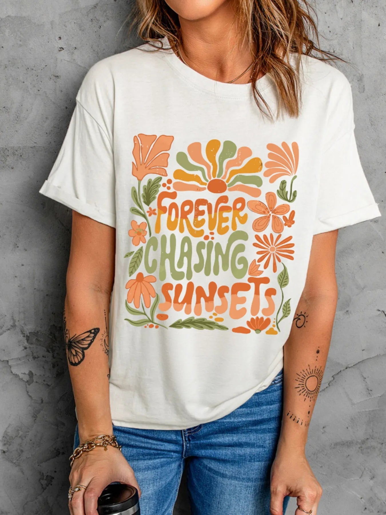 FOREVER CHASING SUNSETS Round Neck T Shirt - Style Chic Couture