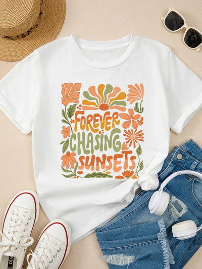 FOREVER CHASING SUNSETS Round Neck T Shirt - Style Chic Couture