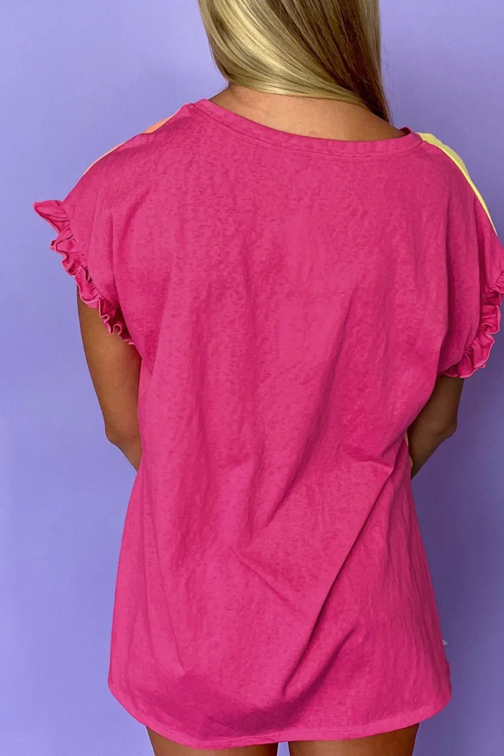 Frill Color Block Crew Neck Loose Fit T Shirt - Style Chic Couture