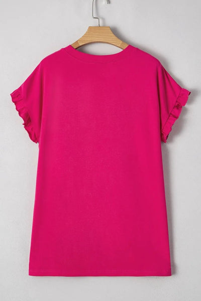 Frill Color Block Crew Neck Loose Fit T Shirt - Style Chic Couture