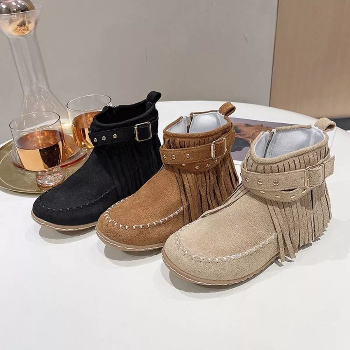 Fringe Round Toe Boots - Style Chic Couture