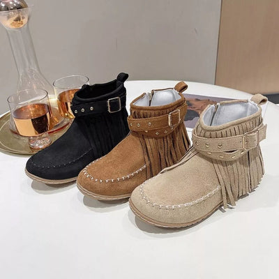 Fringe Round Toe Boots - Style Chic Couture
