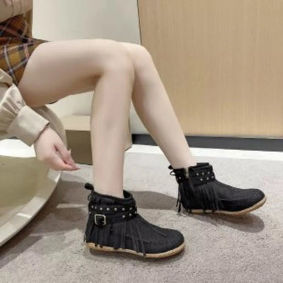 Fringe Round Toe Boots - Style Chic Couture