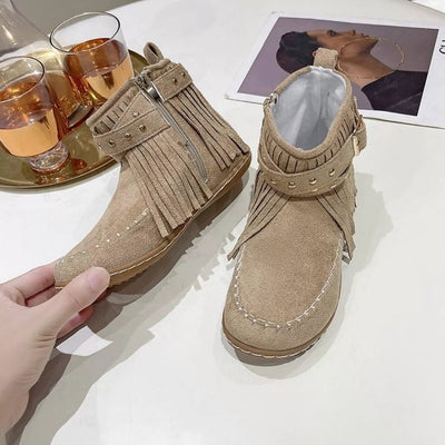 Fringe Round Toe Boots - Style Chic Couture