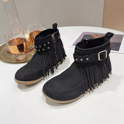 Fringe Round Toe Boots - Style Chic Couture