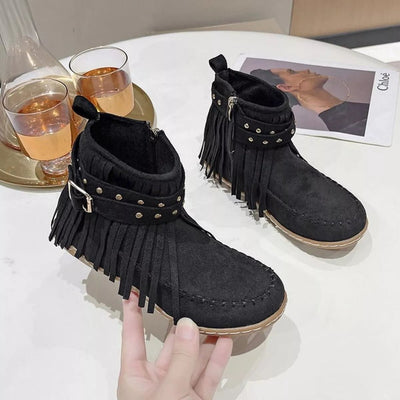 Fringe Round Toe Boots - Style Chic Couture