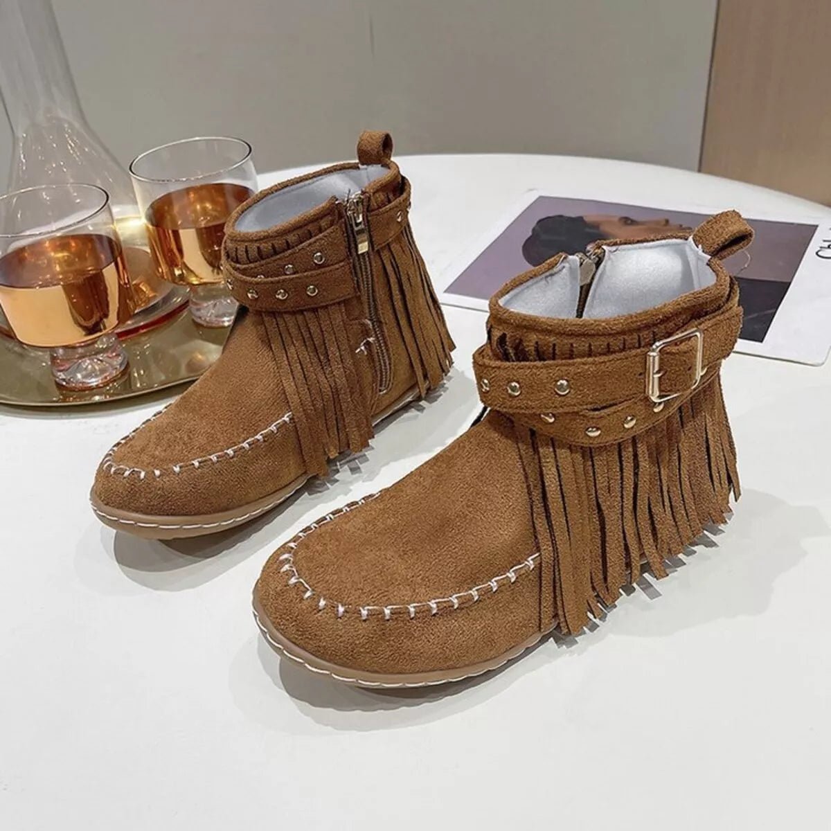 Fringe Round Toe Boots - Style Chic Couture
