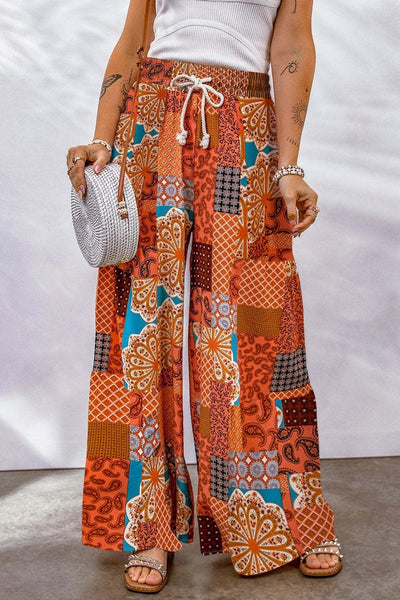 Full Size Drawstring Printed Wide Leg Pants - Style Chic Couture
