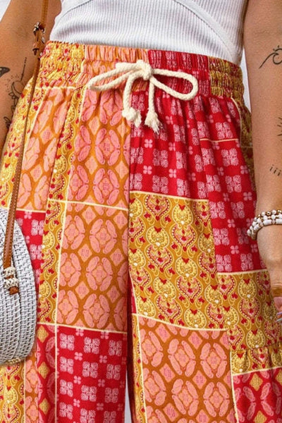 Full Size Drawstring Printed Wide Leg Pants - Style Chic Couture