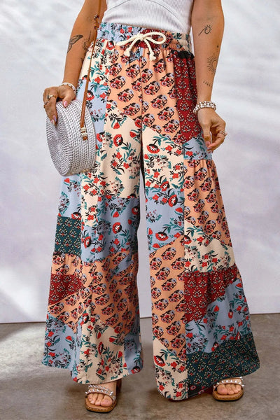 Full Size Drawstring Printed Wide Leg Pants - Style Chic Couture