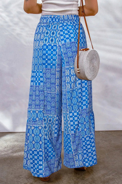 Full Size Drawstring Printed Wide Leg Pants - Style Chic Couture