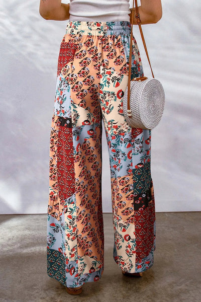Full Size Drawstring Printed Wide Leg Pants - Style Chic Couture