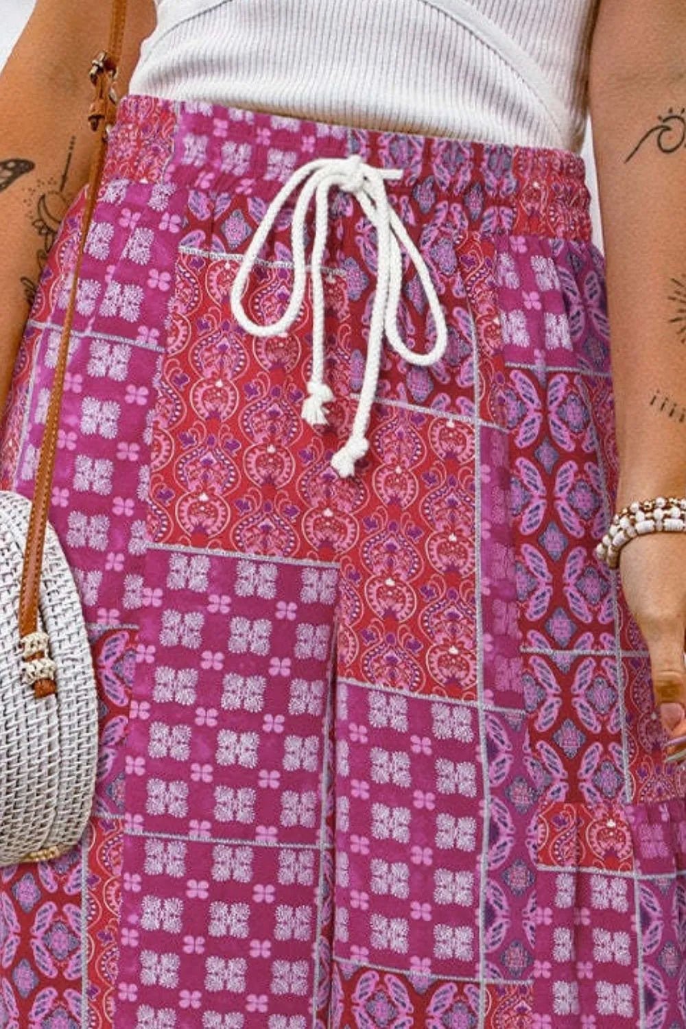 Full Size Drawstring Printed Wide Leg Pants - Style Chic Couture