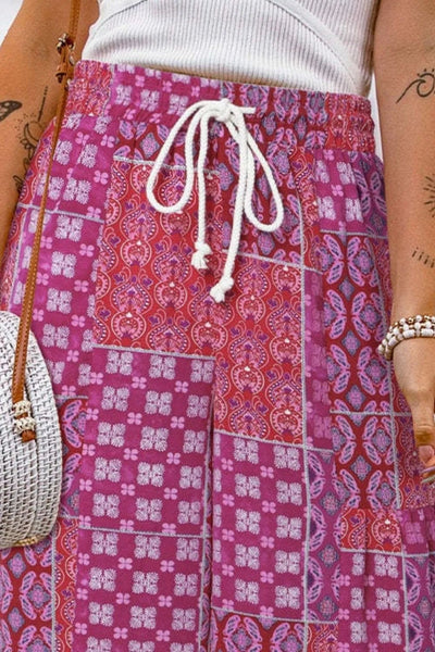 Full Size Drawstring Printed Wide Leg Pants - Style Chic Couture